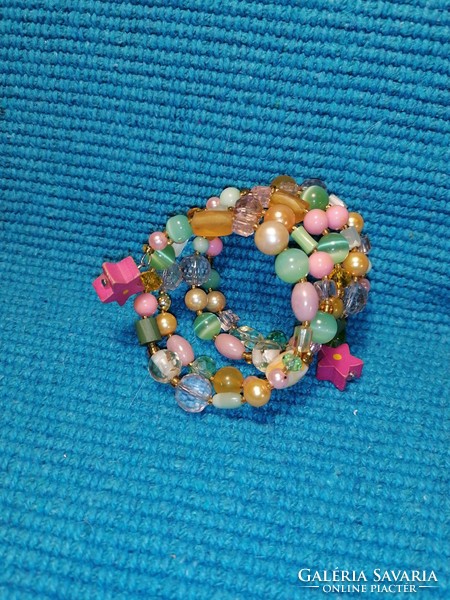 Spring bracelet with pink, green, gold colors (394)