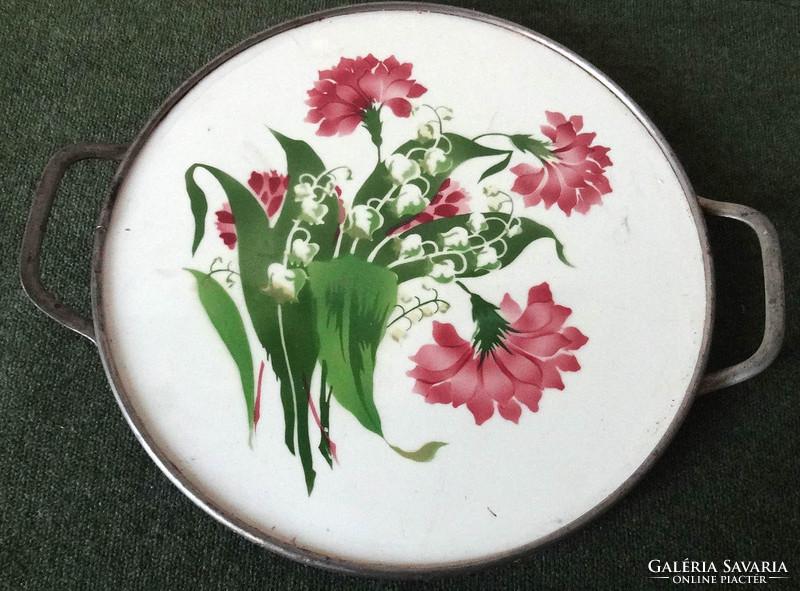 Floral bottom-painted glass cake bowl