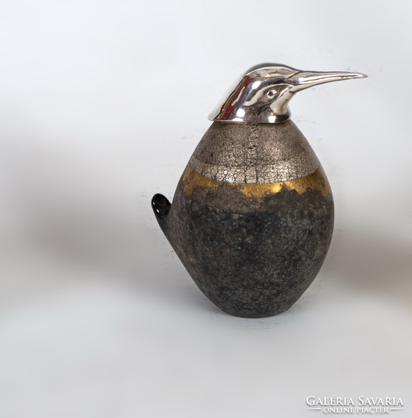 Ezüst fejű üveg madár figura