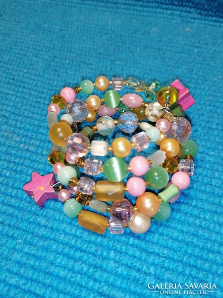 Spring bracelet with pink, green, gold colors (394)