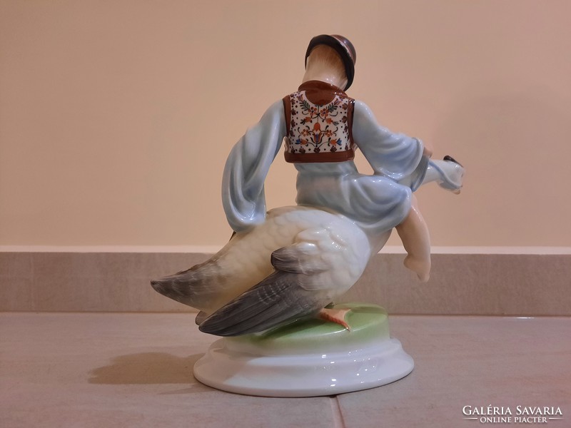 Herend goose in Matyi Hungarian dress, porcelain figure in matyo vest