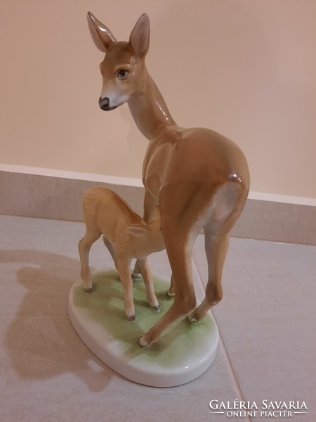 Herend deer with deer kid 1.Sign, signed!