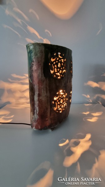 Special raku ceramic table lamp with an interesting openwork pattern