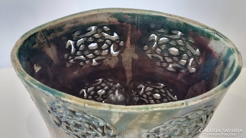 Különleges  raku kerámia asztali lámpa -érdekes áttört mintázattal