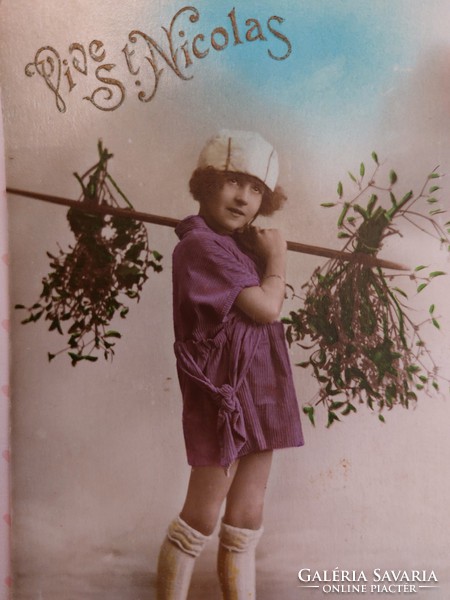 Régi karácsonyi képeslap 1923 fotó levelezőlap fagyöngy kislány