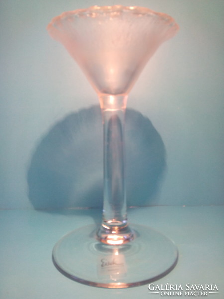 Large thick-walled iridescent special shape eisch goblet glass vase marked