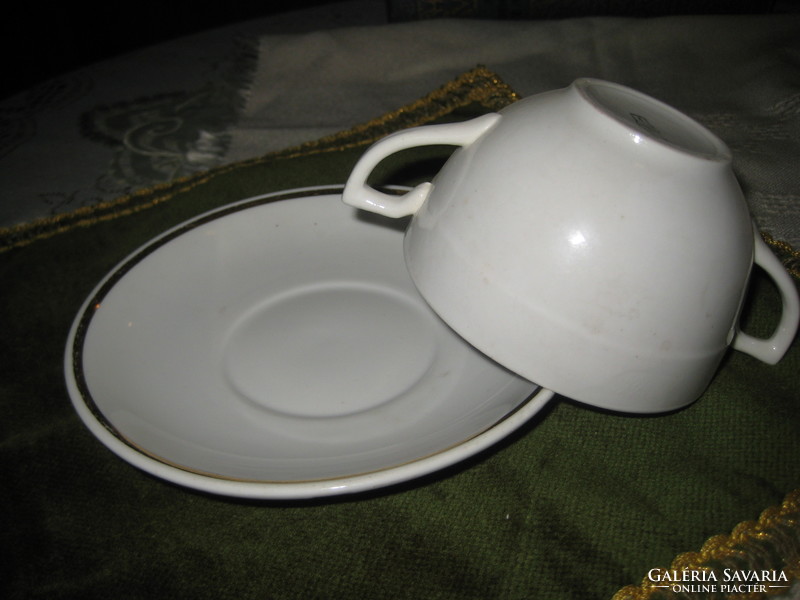 Zsolnay, soup cup, marked, with white gold striped plate