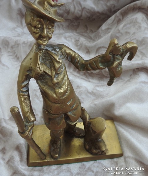 Hunter with a pheasant - copper statue - small sculpture