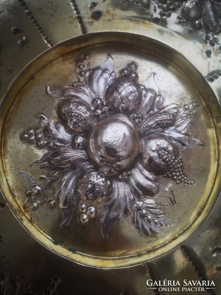 Hatalmas aranyozott antik ezüst kínáló Rosenau Ausburg Nürnberg