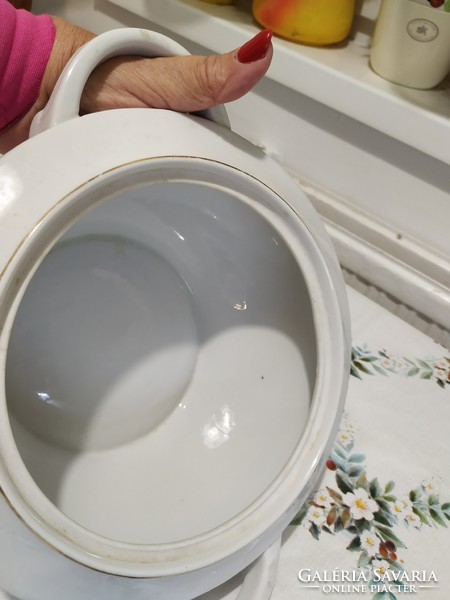 Porcelain painted soup bowl with lid for sale!