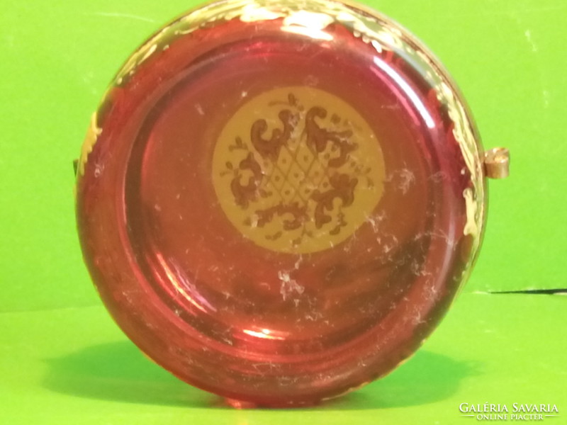 Rubin vörös arany festéssel Moser üveg doboz szelence réz szerelékkel