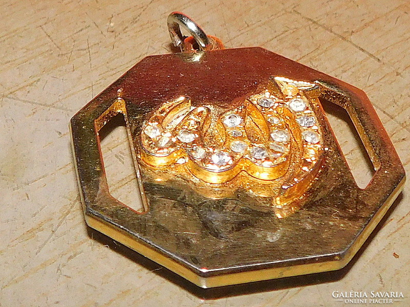 Hexagonal crystal gilded old vintage pendant
