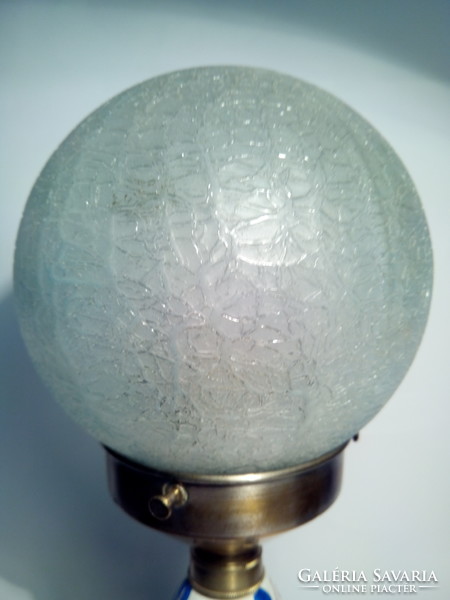 Antik régi festett üveg testű üveg búrájú asztali lámpa L. Szabó Erzsébet ?