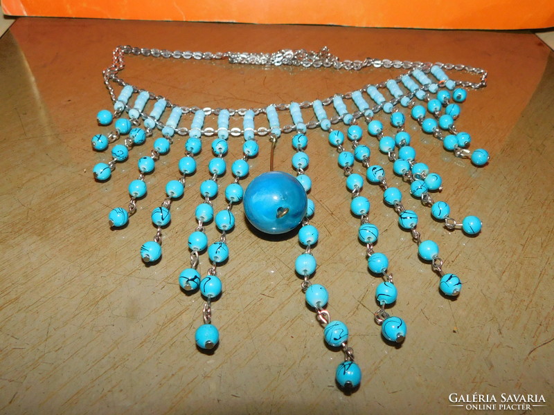 Full of turquoise stony mineral ethnic tibetan silver necklace