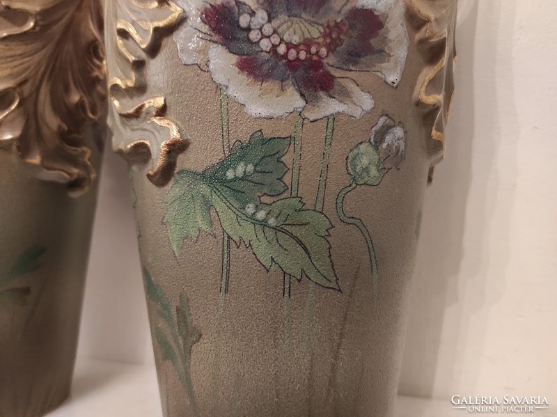 Antique 2-Piece Gilded Painted Majolica Porcelain Art Nouveau Art Nouveau Poppy Vase 941