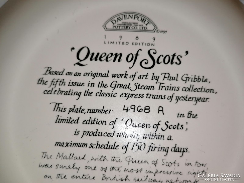 Vintage "Queen of Scots", a skótok királynője nevű vonat, limitált porcelán tányér