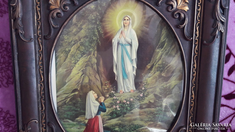 Colorful Lourdes print in antique frame