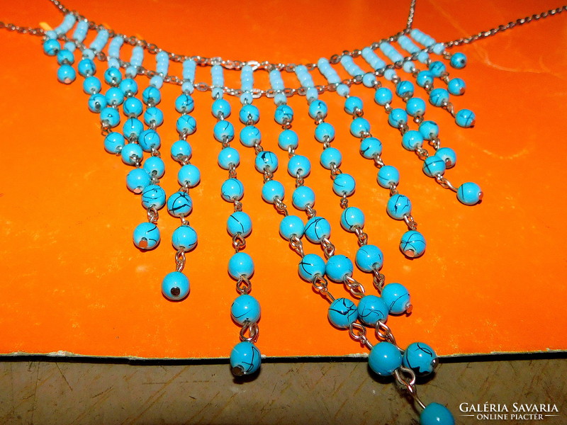 Dreamy turquoise mineral stony ethnic tibetan silver vintage necklace