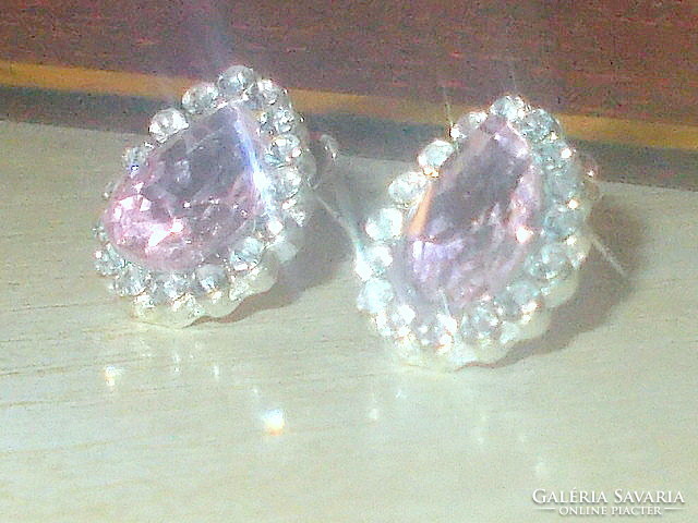 Pink crystal drop Tibetan silver earrings