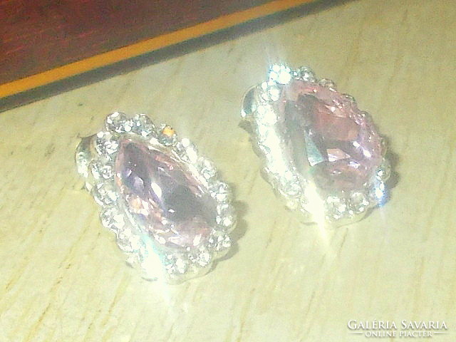 Pink crystal drop Tibetan silver earrings
