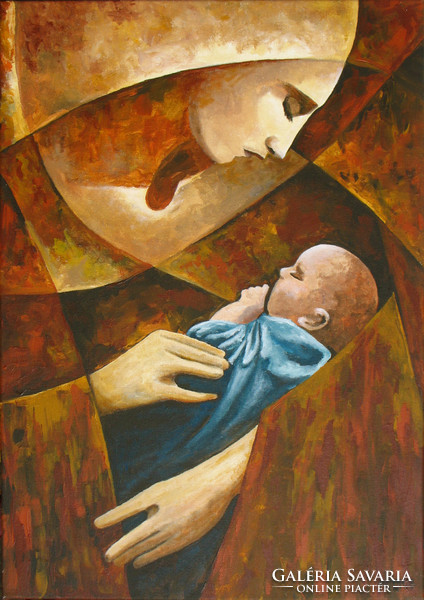 Moona: motherhood original oil painting