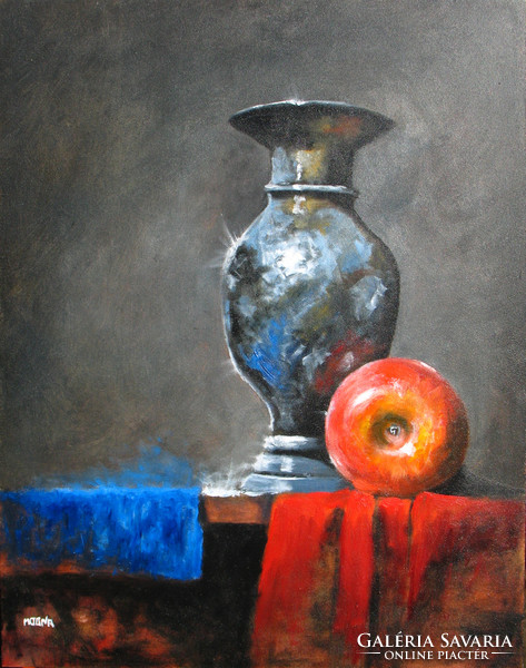 Moona: still life with antique jug original oil painting