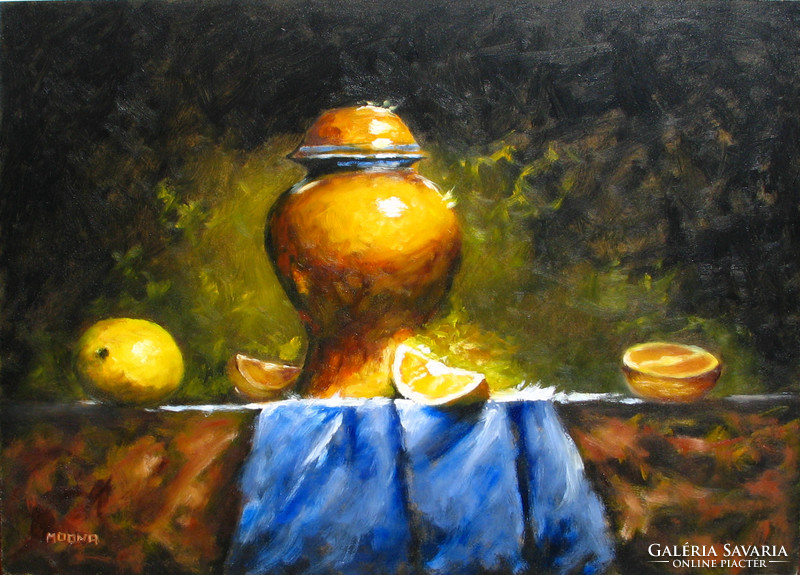 Moona: still life with lemons original oil painting