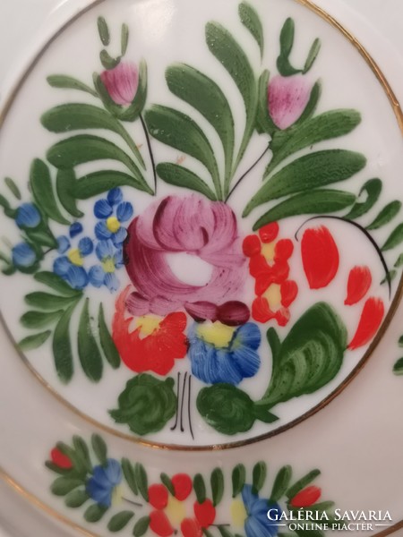 Kézzel festett rózsás Hollóházi porcelán kulacs 17 x 13 cm