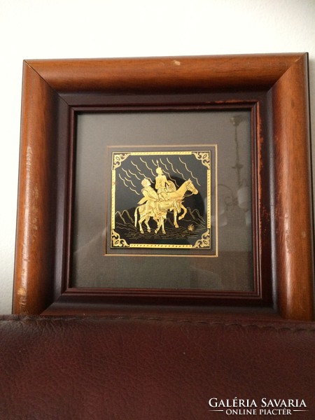 A gilded picture of Toledo don quijote with a sophisticated passe-parture, framed