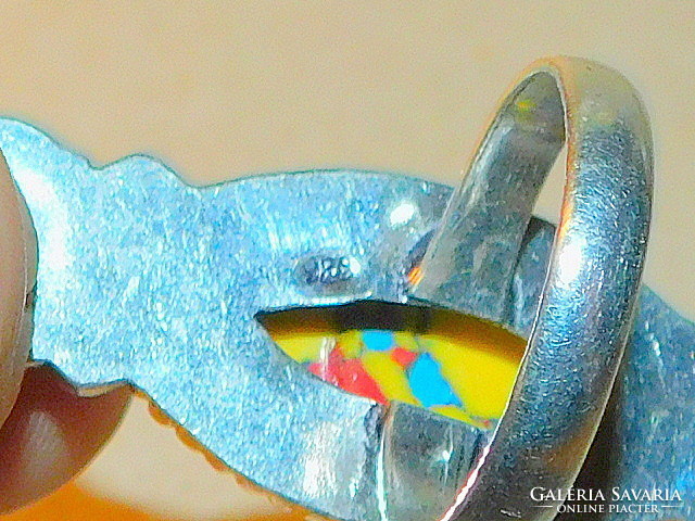 Mosaic jasper mineral stony Tibetan silver ring 8.5