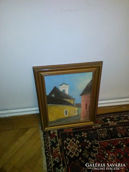 Tájkép Vác utcarészlet Klement Zoltán  olaj-fa 29x40 cm