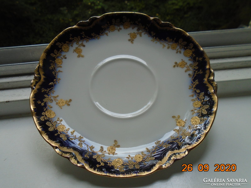 1891 Hand painted relief with gold roses and edging limoges haviland france cobalt teacup