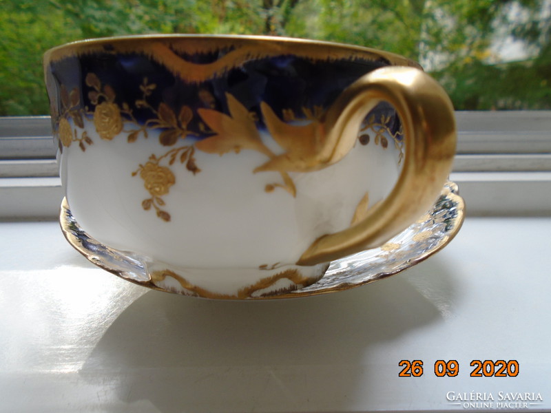 1891 Hand painted relief with gold roses and edging limoges haviland france cobalt teacup