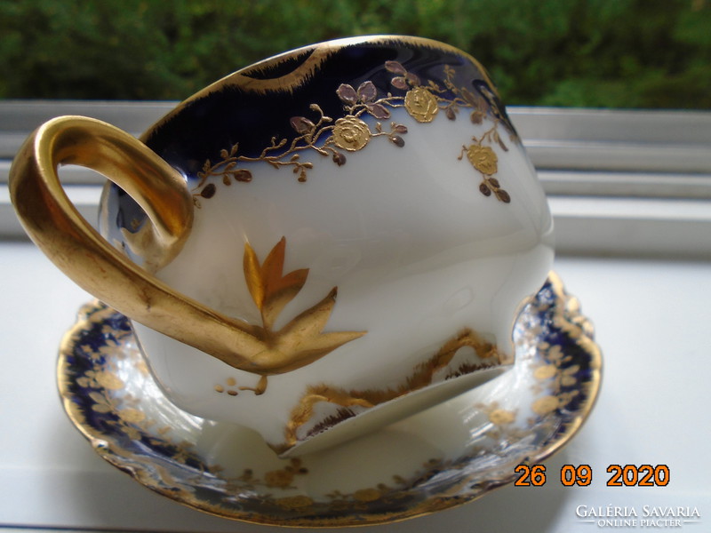 1891 Hand painted relief with gold roses and edging limoges haviland france cobalt teacup