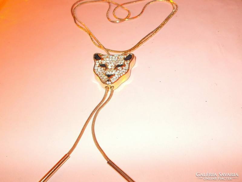 Swarovski crystal tiger head rosé gold gold plated vintage necklace 80 cm