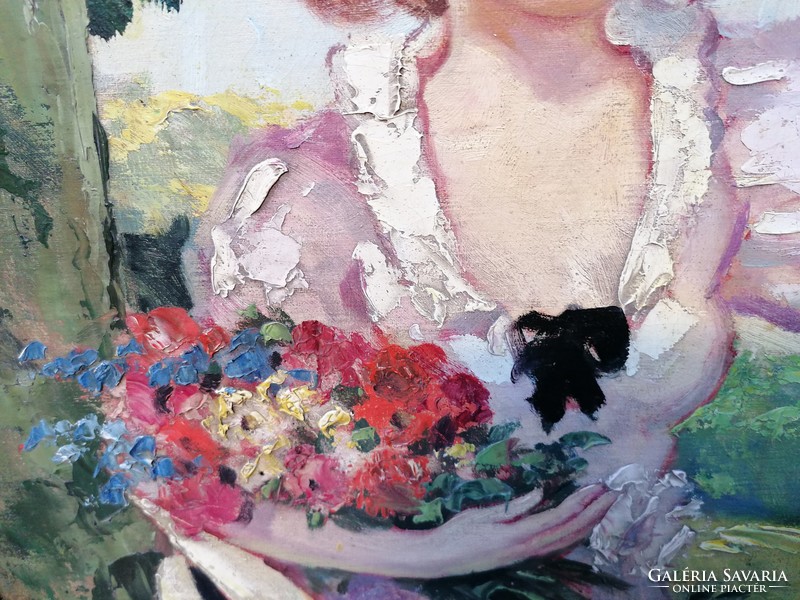Illencz Lipót (1882-1950) Lány virágcsokorral a Balaton partján