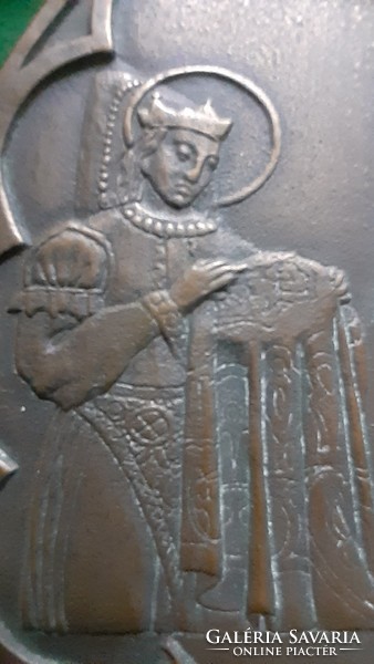 Benő Gábor Pogány: st. István, St. Imre and st. Elizabeth, pair of bronze plaques, 14 cm