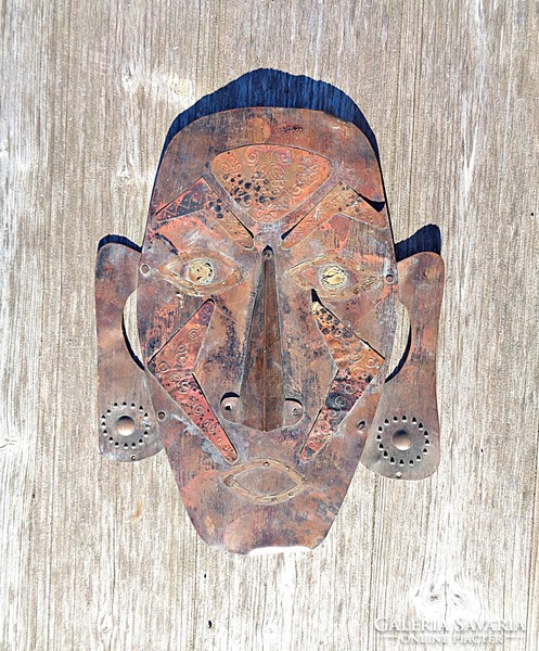 Retro mixed media copper head wall decoration