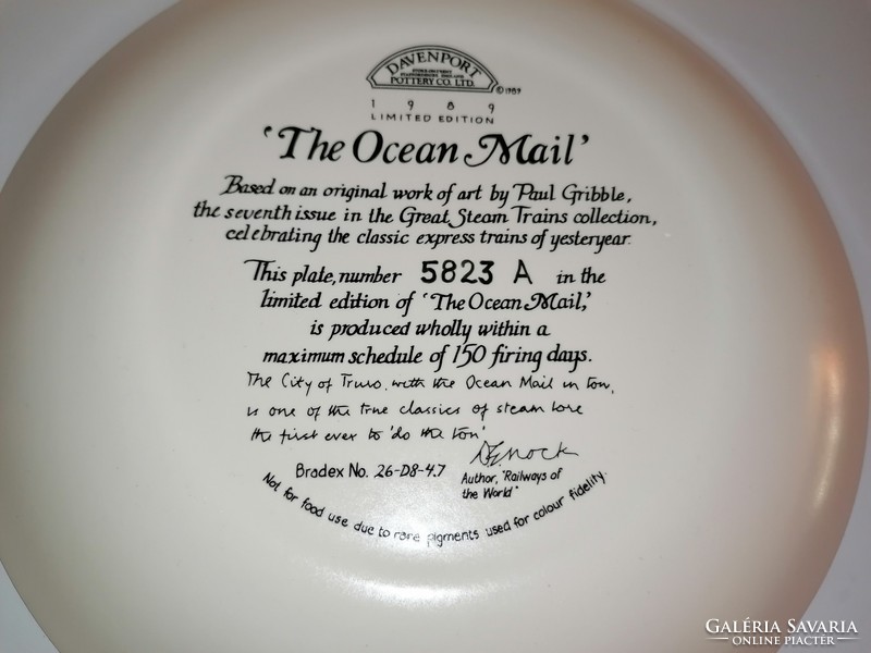 Vintage "The Ocean Mail","  az óceáni levél" nevű vonat, limitált porcelán tányér