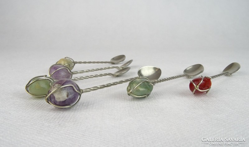 0M916 old stone silver spoon set of 6 pieces
