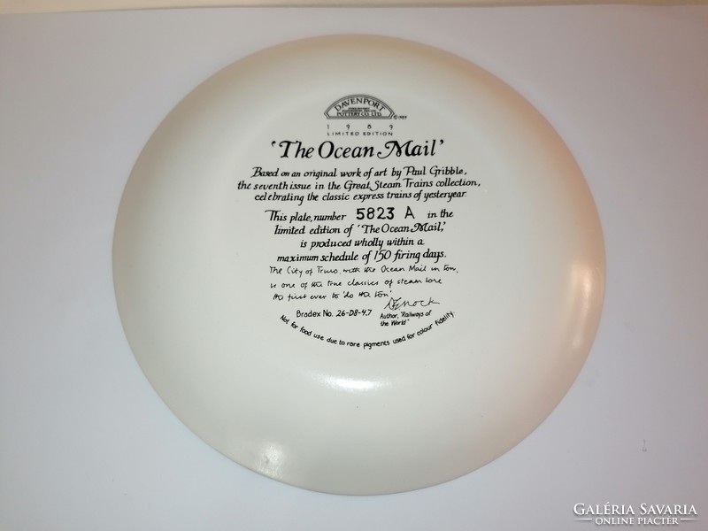 Vintage "The Ocean Mail","  az óceáni levél" nevű vonat, limitált porcelán tányér