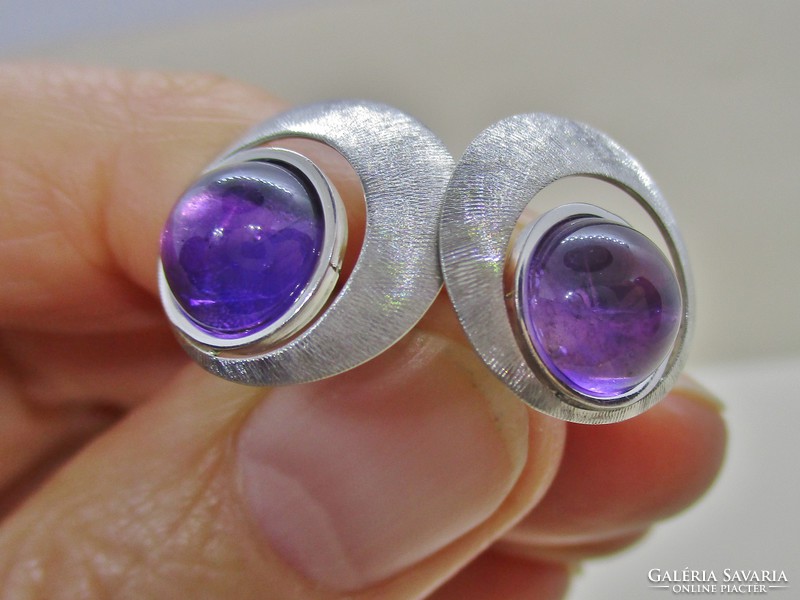 Wonderful handcrafted white gold earrings with amethyst stones 3.9g