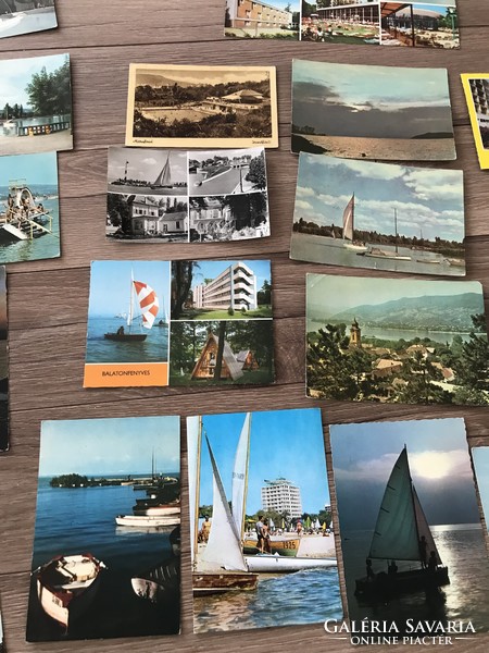 Lots of Balaton themed postcards with sailboats, sails, Siófok, etc.