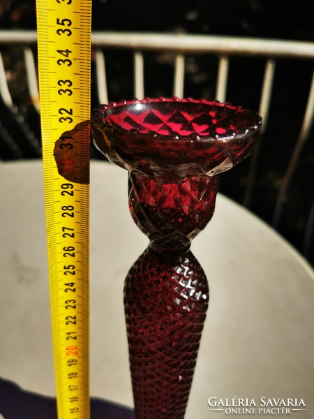 Burgundy crystal candle holder, 32 cm