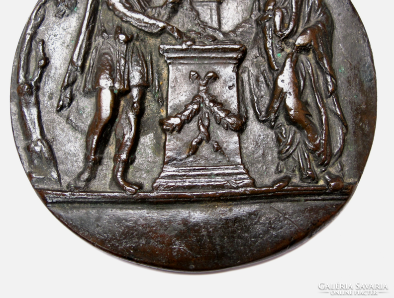 Medieval bronze plaque with Greek or Roman scene.