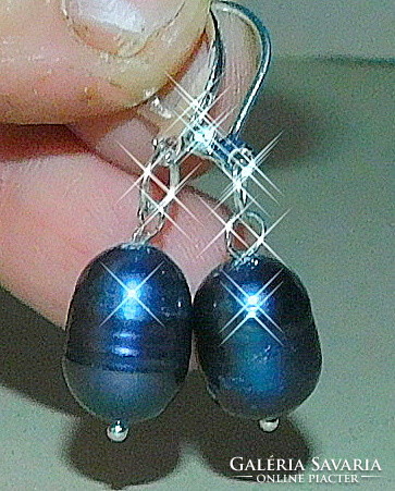 Night black Japanese biwa cultured real pearl earrings