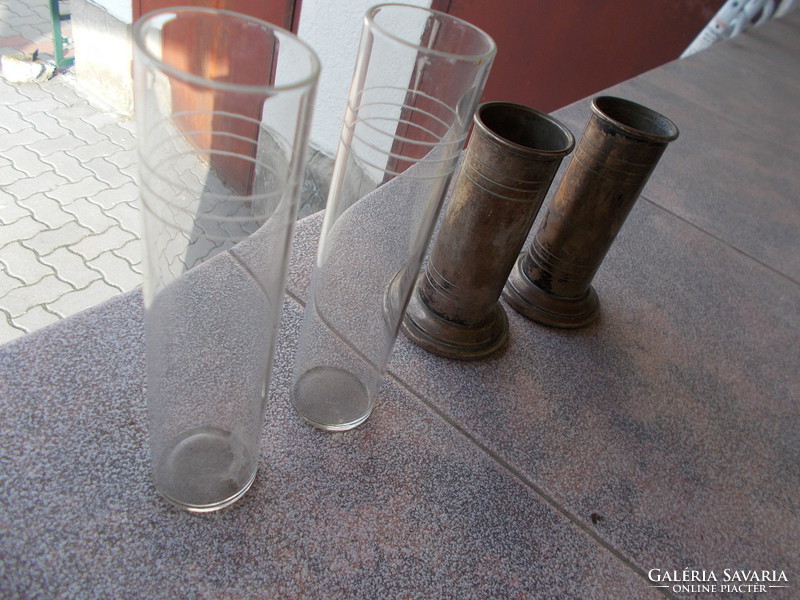 Alpaca disvase / glass pair, 17cm defective glass insert