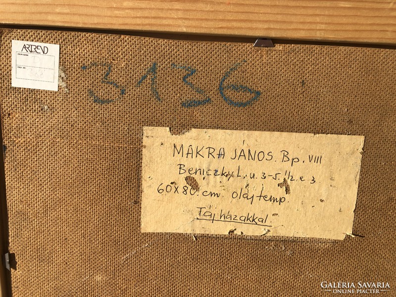 Makra János (1920-1991) “ Táj házakkal” c. 60x80cm Képcsarnokos olajfestménye