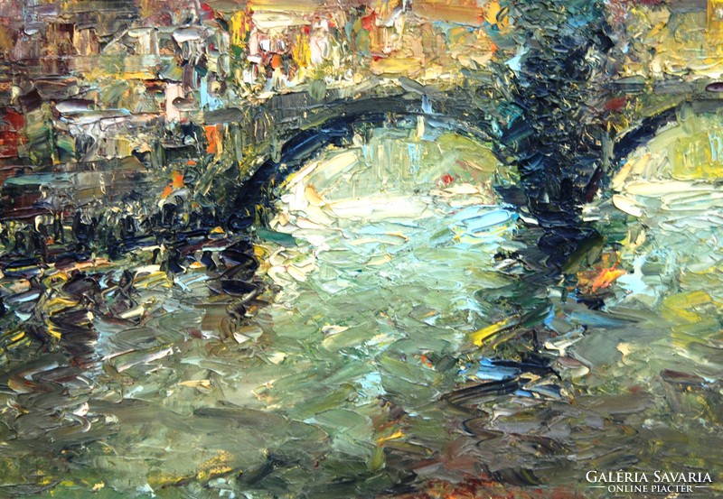 K.S .: Cityscape with old bridge, 1959 - oil painting