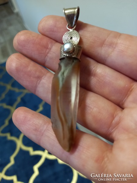 Lemurian quartz 925 sterling silver pendant with real pearl